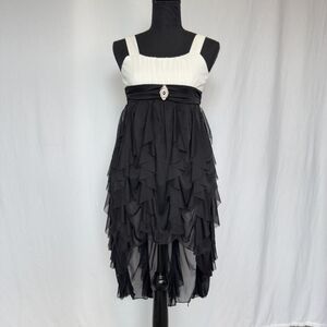 Vintage Ruby Rox Dress \ Y2K 2000s White Black Ruffled High-Low Midi Prom Dress